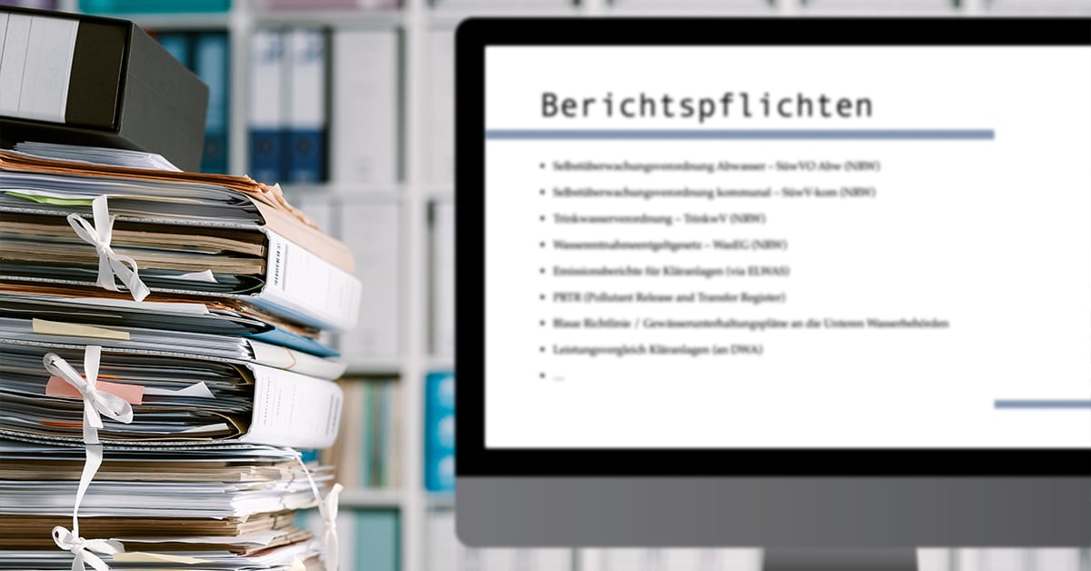Akten und PC mit Illustration Berichtspflichten